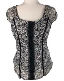 Vintage Y2K Fashion Bug Mesh Lace Ruched Top Size Medium Corset Style Leopard