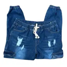 Shein Curve 2X Women's Casual Ripped Distressed Denim Joggers Elastic waist Tie‎