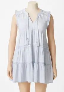 Tantrums Boho Dress Women's L Light Blue Cotton Lace‎ Trim Summer Festival