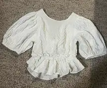 Free People White Puff Sleeve Crop Top with Open Tie Back