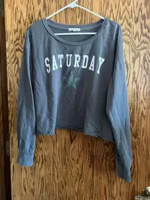 Grayson Threads Sleepwear Cropped Grey Saturday Long Sleeve Top Woman’s Size XL