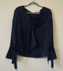 Moon River Navy Blouse with Tie Sleeves Size Small