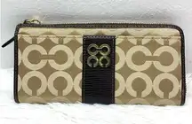 COACH  Julia Khaki Brown Op Art Slim Zip Wallet