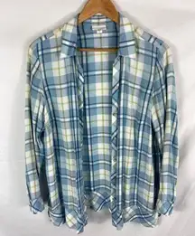 J Jill Blue Plaid Button Down Shirt Size Medium