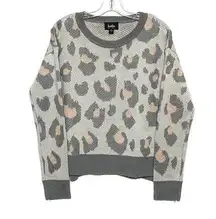 By&By Animal Print Crop Sweater Acrylic Gray Pink Leopard Cheetah Womens M