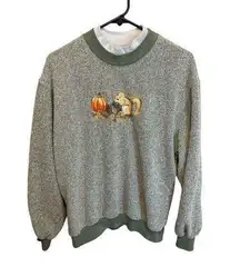 Bonworth 90's Vintage Squirrel Pumpkin Embroidered Knit Fall  Sweatshirt XL