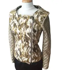 WLG by Giorgio Brato Gold and White Moto Jacket Sequin Sleeves Size XS/S