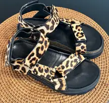All black brand, jungle low form Leopard Print cow fur Sandals with Black Soles