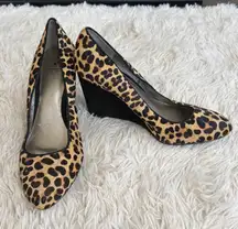 Lucky Brand Leopard Print Hair Calf Leather Wedge Heel Pumps Women's Shoes