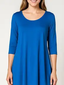 Eileen Fisher Tunic Top Size Medium Blue 3/4 Sleeves Preppy Classic Quiet Luxury