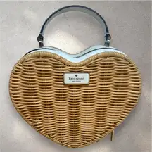 ☀️KATE SPADE Love Shack Heart Wicker Crossbody K7403 Rattan Hand Bag Parchment