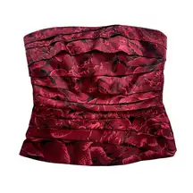 White House | Black Market  Red Black Floral Satin Corset Bustier Tube Top Blouse