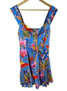 Farm Rio Macaw Party Linen Blend Mini Casual Dress Size Medium