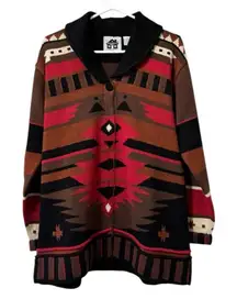 Storybook‎ Knits Women Size Large Button Down Cardigan Sweater Aztec Western VTG