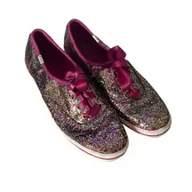 Keds X Kate Spade Glitter Womens Size 8 Satin Laces Pink Sneakers Lace Up