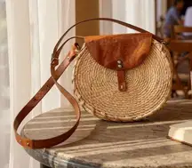 Casa Koki Koki‎ Tulum Beach Summer Raffia Round Crossbody bag Leather Mexico