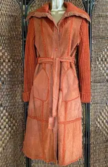 Size M//Vintage 60s Orange Suede and Crochet Penny Lane Patchwork Coat