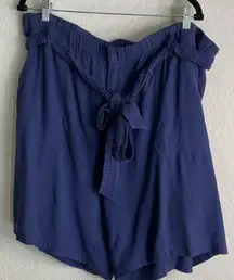 Soft Surroundings Womens 1X Linen Blend Tie Belt Blue Shorts Beach Nautical Boho