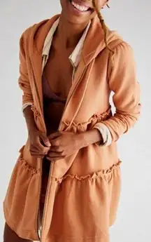 Free People‎ Run Run Cardi Hoodie Tunic Top Burnt Orange ( L )