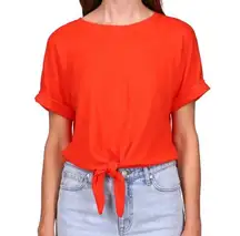 Sanctuary All Day Tie-Hem Cuffed T-Shirt in Red Size: XS