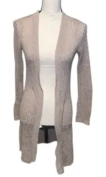 Full Tilt Open-Front Sweater Cardigan Beige Open Knit Lightweight