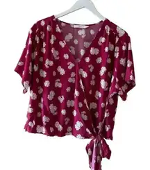 Lush Ranya Faux Unlined Floral Burgundy Berry Cream White Wrap Cropped XXL #1896