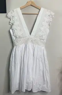 NEW Anthropologie Place‎ Nationale Dress Lace Mini White Boho Dress Size 2/M