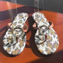 Colin Stewart leopard print gold accents sandals flip flops summer vacation