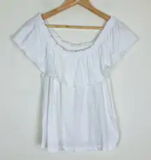 Current Elliott ruffle off the shoulder knit tee shirt in white. Size 2