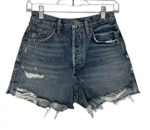 Agolde Women's Dee Short HIgh Rise Button Fly Distressed Shorts Size 25
