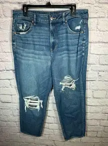 American Eagle Distressed Ripped Denim Mom straight Jean Women Size 14