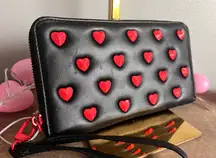 Betsey Johnson Red Heart Studded Zip Wallet NWT Black Wristlet Purse