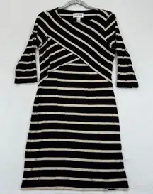 Joseph Ribkoff Striped Dress Women's Size 8 Criss Cross‎ 3/4 Sleeve