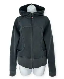 Lululemon | S | RARE Fuzzy White Logo Black Full-Zip Heavyweight Scuba Hoodie