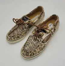 Sperry Top-Sider Womens Boat Shoes‎ Size 6 Brown/Tan Sand Leopard Print Bahama