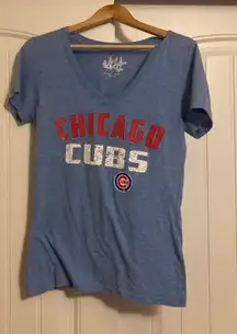 Chicago Cubs T Shirt Womens Medium Light Blue Touch By Alyssa Milano V Neck MLB