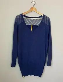 Lolë Lole Womens Sz Large Long Sleeve Mesh Knit V-Neck Navy Pullover Activewear