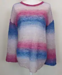 INC Sheer Sweater Women Small Striped Ombre Fuzzy Retro Whimsical Soft Gradient