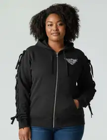 Harley-Davidson Black Lace-Up Sleeve Zip Hoodie
