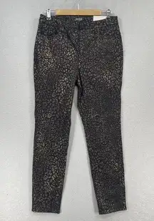 Chicos Jeggings Womens 1/8R Black Metallic Jeans Animal Print Leopard Slim Ankle