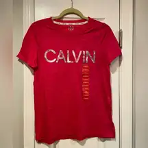 NWT Calvin Klein Pink Short Sleeve Camo Logo Tee Shirt Split Hem Soft Size XS