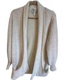 Side Effects Open Front Cardigan Women's Size Large Cream‎ Knit Acrylic Pockets