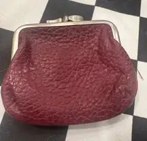 Vintage Burgundy Textured Leather Coin Purse Kiss Clasp Small Wallet Pouch Rolfs