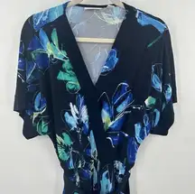 Susan Graver Floral Liquid Knit Belted Jumpsuit Size XSP