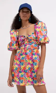 Floral Puff Sleeve Merril Colorful Mini Dress Size S