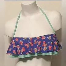 💥🆕BONGO PURPLE ROSE FLORAL FETE FLOUNCE STRAPLESS  BIKINI TOP S🆕