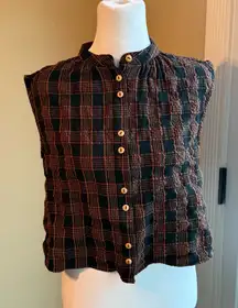 Lou & grey crop Plaid Button-Up Sleeveless Top brown and black