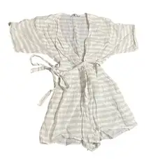 OLIVACEOUS Striped Kimono Romper Shorts Tie Waist Button Front Women's Size S