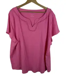 Talbots Pink Pom Trim Knit Tee Size 3X Cotton Stretch Comfy Preppy Lightweight