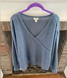 NWT Ana Heather Blue V Neck Cross Over Super Soft Lounge Pullover Plus Size 1X